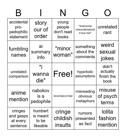 Lolita review by Louis Bingo Card