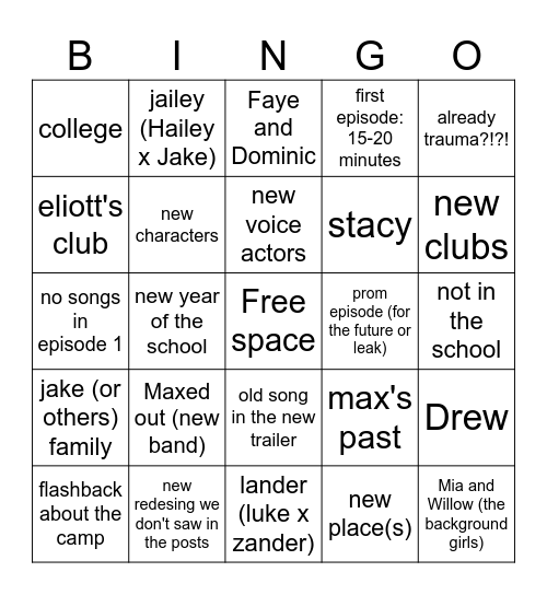 tmf bingo!! (first episode/trailer) Bingo Card