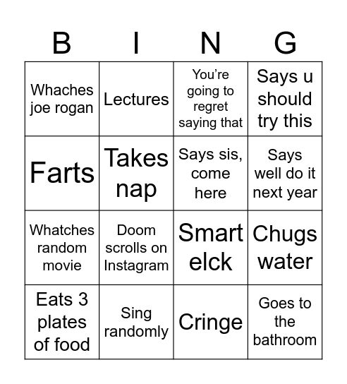 Dad Bingo Card