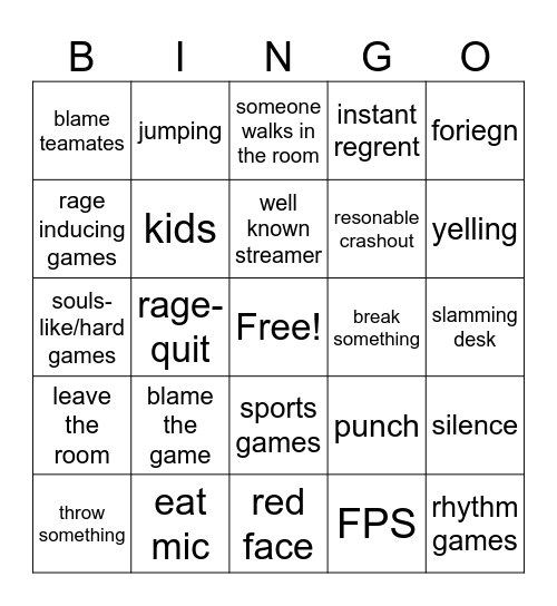 Ragers Bingo Card