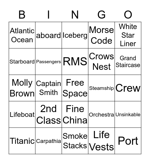 Titanic Bingo Card