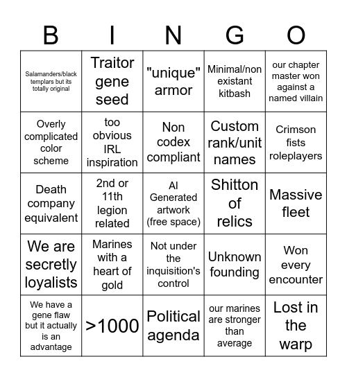Custom chapter bingo Card