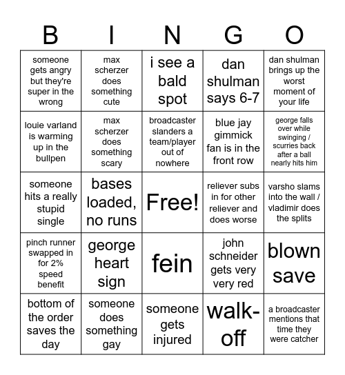 blue jays game bingo Card