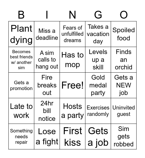 Simson's Shenanigans Bingo Card