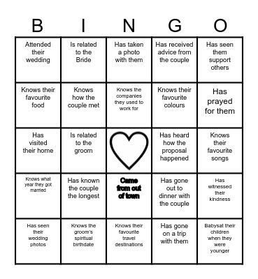50th Wedding Anniversary Bingo Card