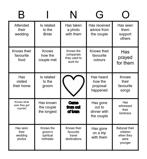 50th Wedding Anniversary Bingo Card