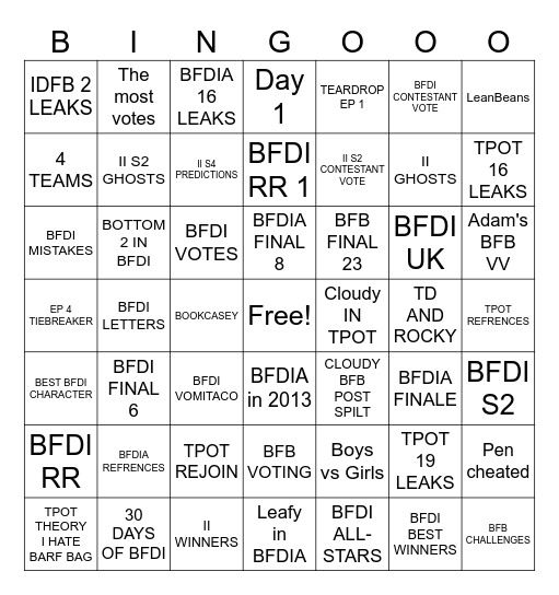 BFDIan Bingo Card