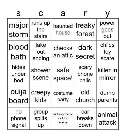 SCARY BINGOOOO Bingo Card