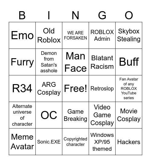 Catalog Avatar Creator BINGO Card