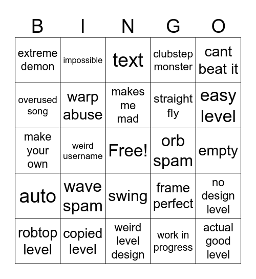 recent tab bingo Card