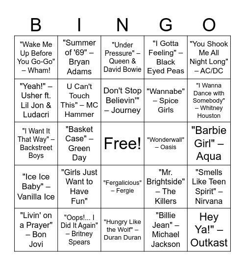 THROW BACK BINGO Card