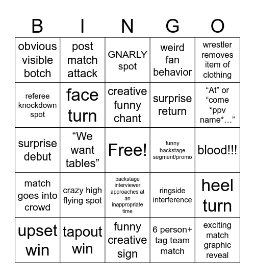 wrasslin Bingo Card