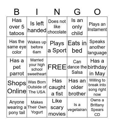 Get To Know Me Bingo Card