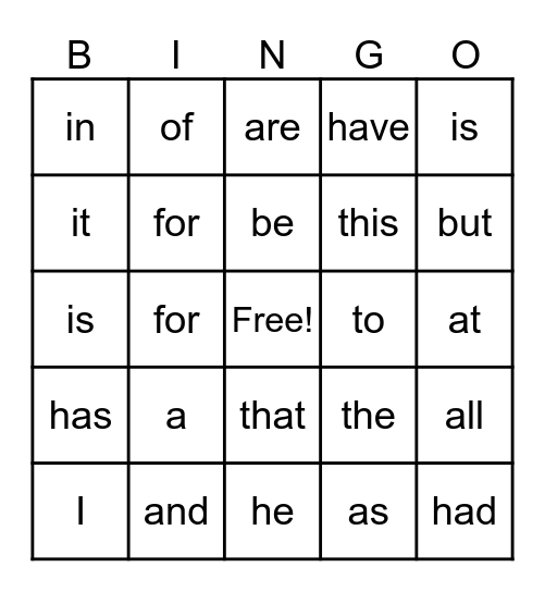 Sight Words 1 Bingo Card