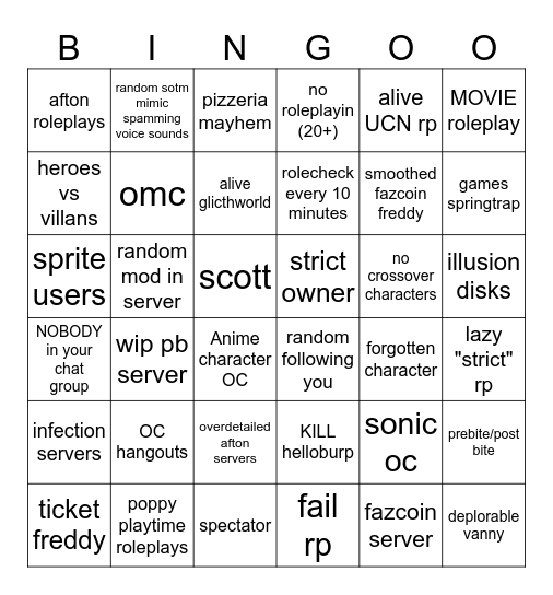tprr bingo Card