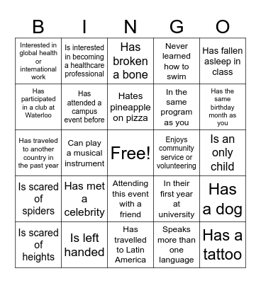 2026 UWaterloo GMB Info Session! Bingo Card