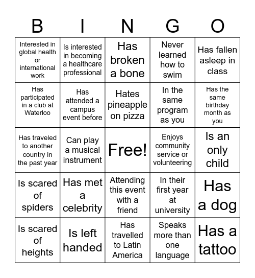 2026 UWaterloo GMB Info Session! Bingo Card
