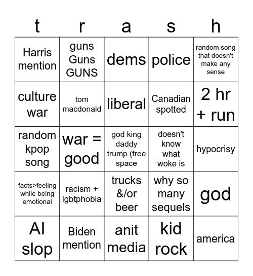 maga playlist bingo Card