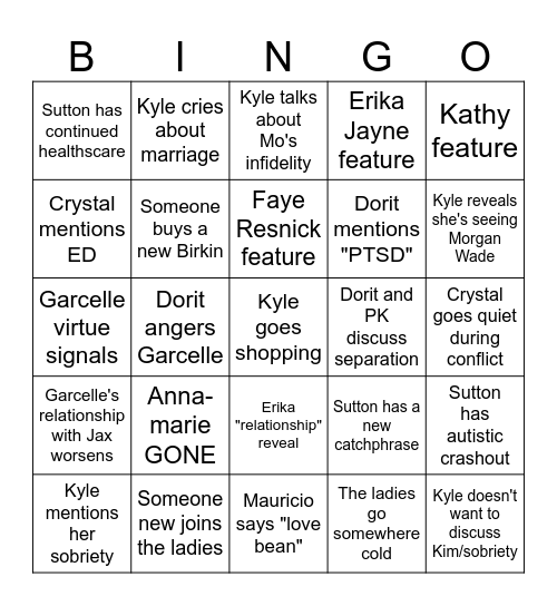 RHOBH14 Bingo Card
