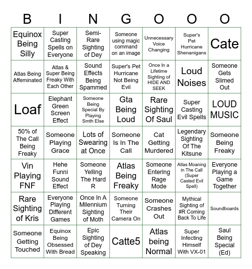 The Geeked Group Bingo (I made this for my friend group) Bingo Card