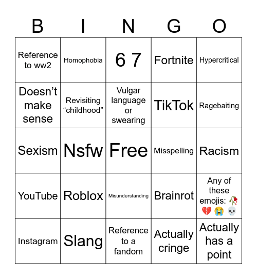 Gen Z bingo (oh no…) Bingo Card