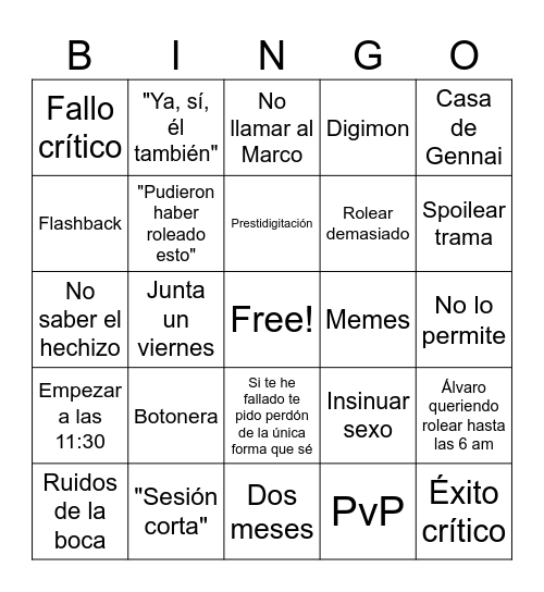 Trigger DM Bingo Card