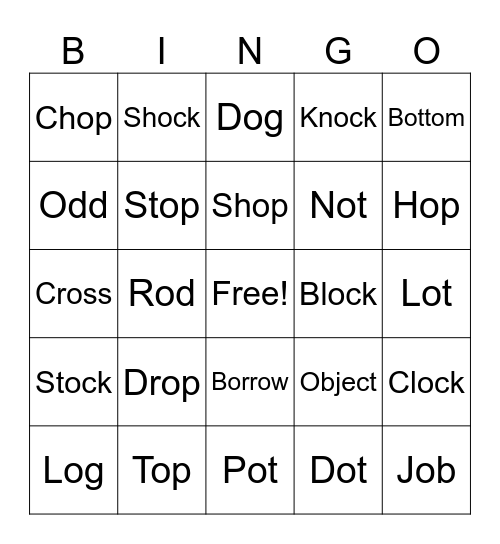 Short O /ɑ/ Bingo Card