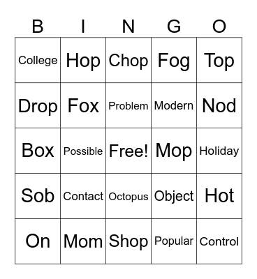 Short O /ɑ/ Bingo Card