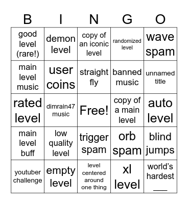 GD Recent Tab Bingo Card