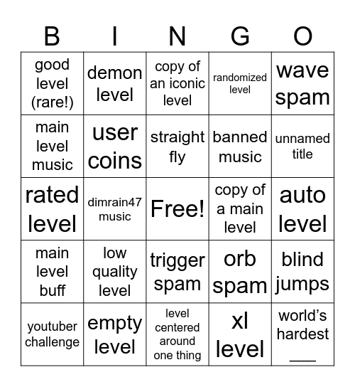 GD Recent Tab Bingo Card