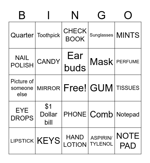 WHAT'S IN YOUR PURSE Bingo Card
