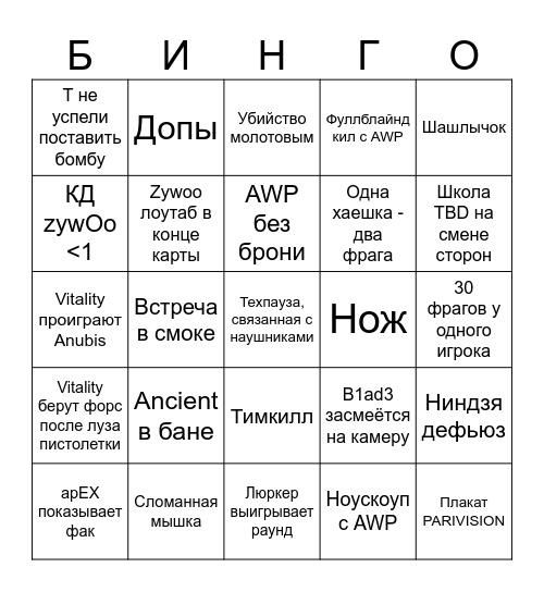 ИНТЕРЕСНЫЙ ФИНАЛ Bingo Card