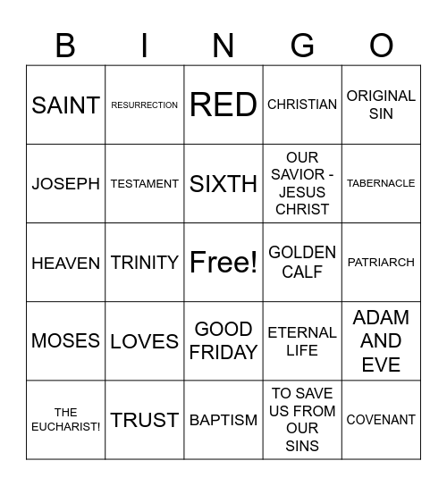 Salvation History Bingo Card