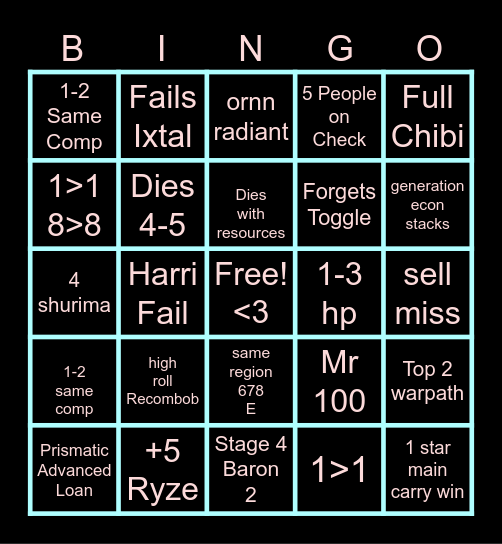 Day 3 TFT Finals - Bingo Card