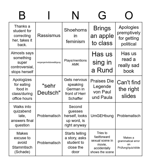 Dr. Elliot's Mannerisms Bingo Card