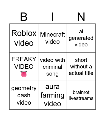 youtube Bingo Card