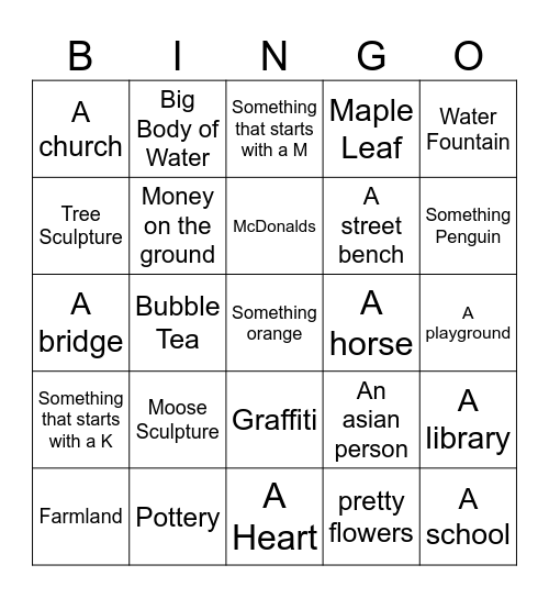 Orangeville Bingo Card