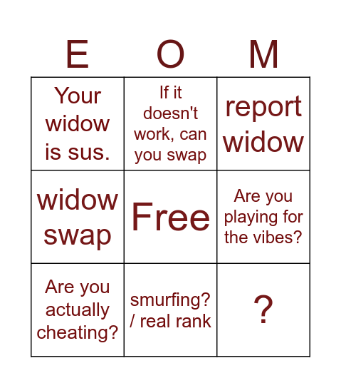Wonders of Widow Bingo Card