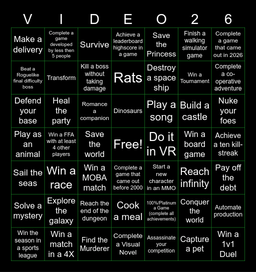 Video Game Bingo Challenge 2026 Bingo Card