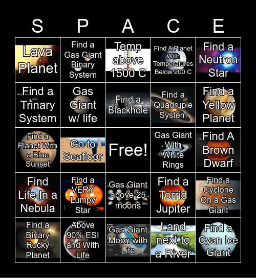 Space Engine Places Bingo Card