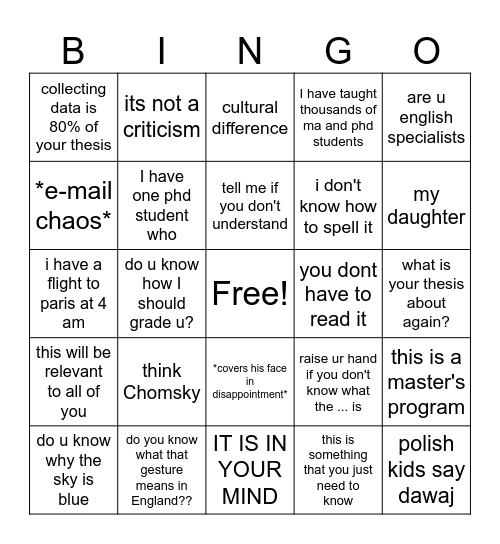 Untitled Bingo Card