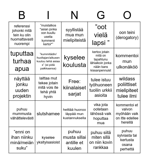 Minna 💔 Bingo Card