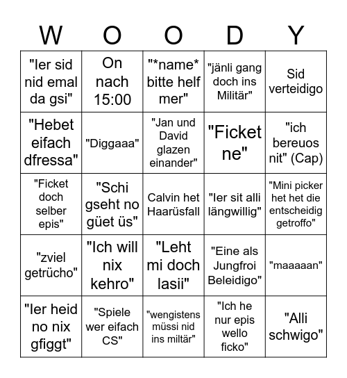 Calvin erkundet Toy Story Bern Edition Bingo Card