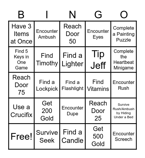 Doors Bingo Card
