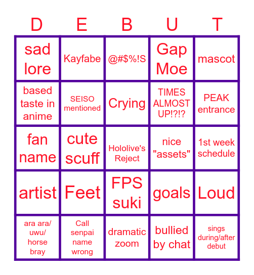 VTuber Debut Bingo Card