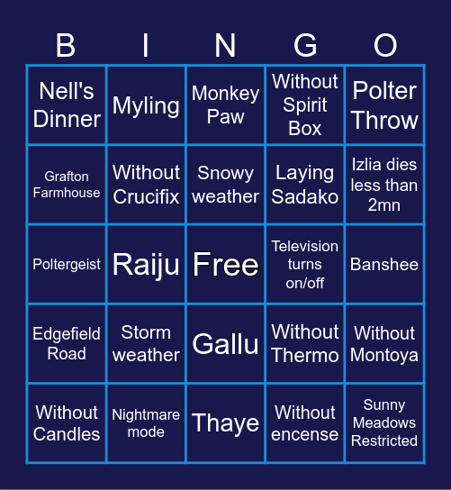 Phasmophobia Bingo Card