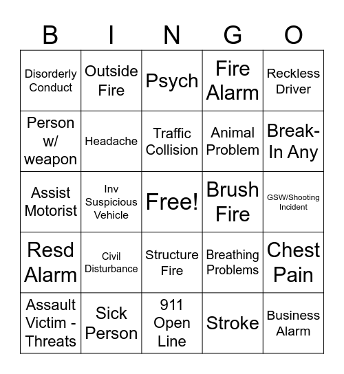 Sunday Bingo Card