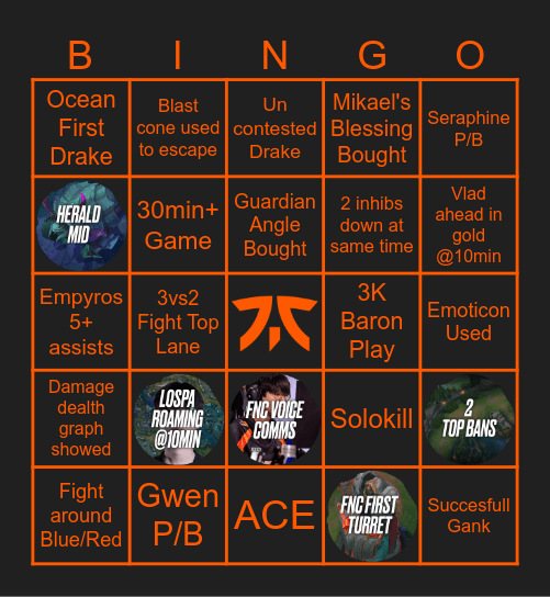 FNC vs Moviestar KOI Game 1 (S26) Bingo Card