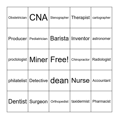 Occupations BINGO Card