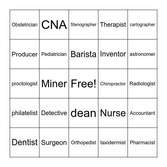 Occupations BINGO Card